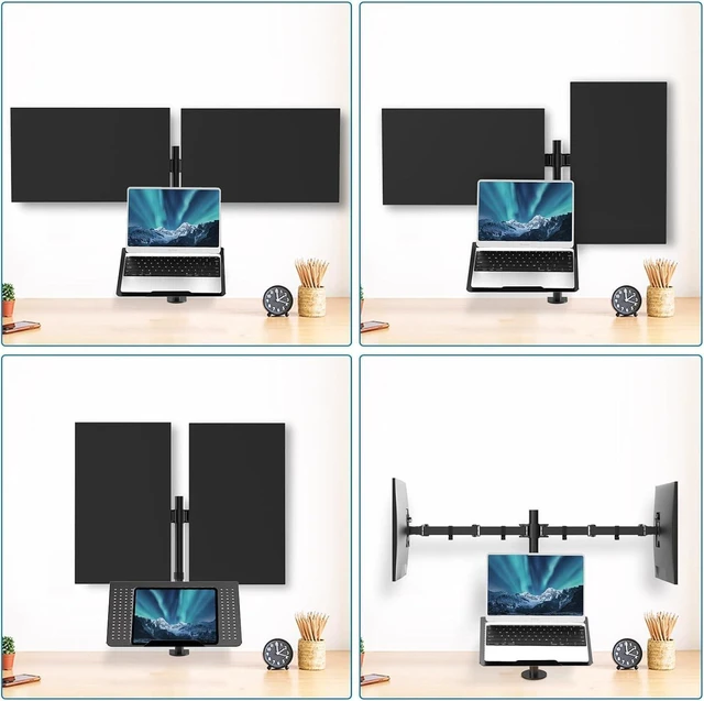 Alt view image 4 of 7 - HUANUO Laptop Mount, Height Adjustable Dual Monitor Mount with Laptop Keyboard Tray Fit Two 13 to 27 Inch Flat Curved Computer Screens and 10 to 17 Inch Notebooks