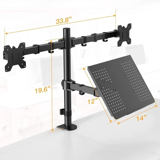 Alt view image 6 of 7 - HUANUO Laptop Mount, Height Adjustable Dual Monitor Mount with Laptop Keyboard Tray Fit Two 13 to 27 Inch Flat Curved Computer Screens and 10 to 17 Inch Notebooks
