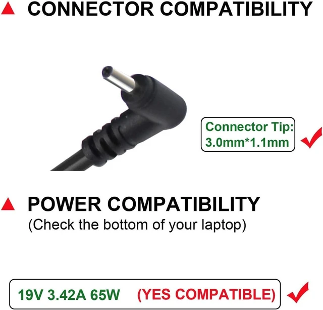 Alt view image 4 of 6 - N20C5 N20C4 N22C6 N15Q8 65W Charger for Acer Aspire 5 3 1-3.0x1.1mm Tip