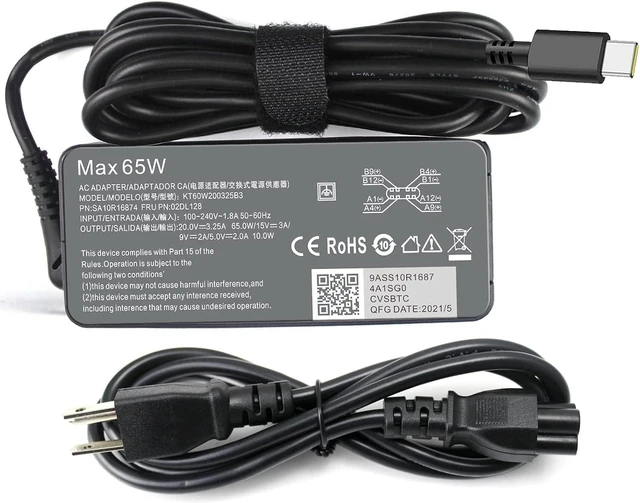 Main image of 65W Type C USB-C Charger for Lenovo Chromebook 100e 300e 500e C330 C340 S330 Yoga C930 C740 S730 730 730S 720 910 920 ThinkPad X1 Carbon 5th 6th 7th 8th Gen T480s T490s T580s T580 T590 T480 E480