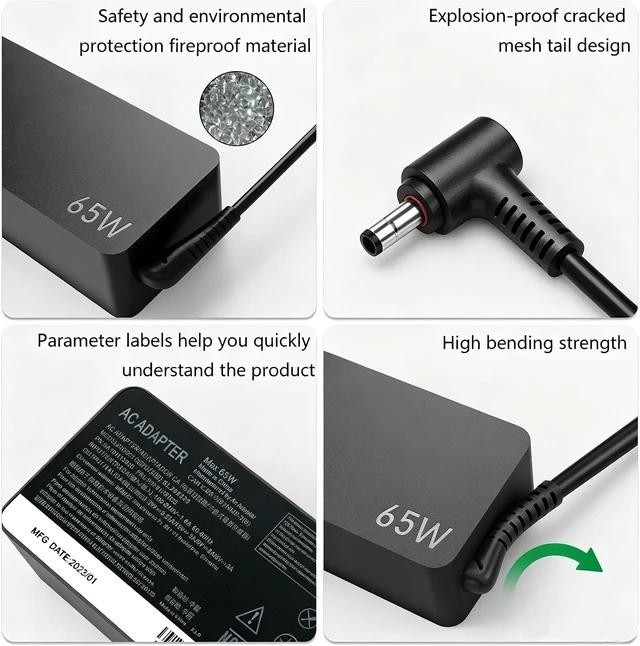 Alt view image 3 of 4 - 65W Laptop Charger Compatible with Lenovo Ideapad 1 3 5, Slim 3 5 7, S340 S145 330 320 310, Flex 5 4 14 15, V14 V15 V17, 20V 3.25A 45W Replacement AC Power Adapter Cord