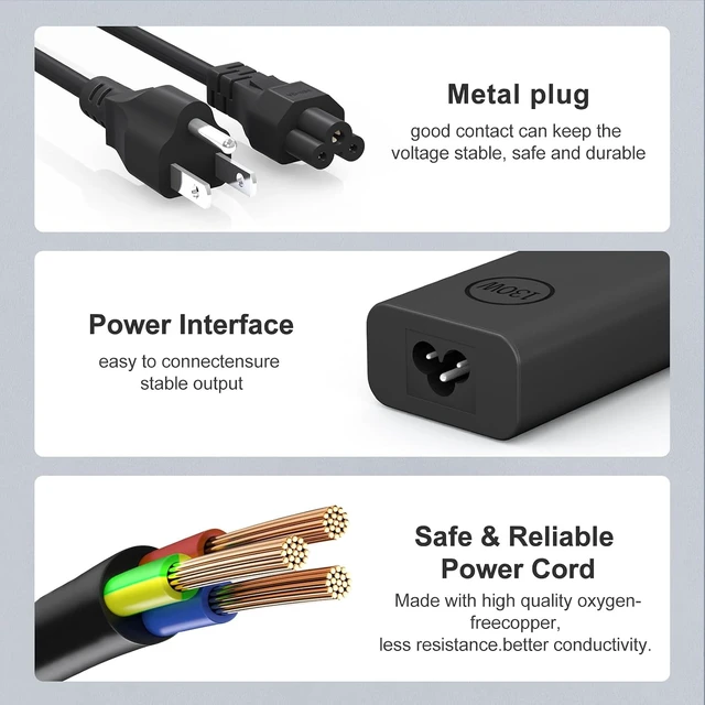 Alt view image 5 of 7 - Replacement for 130W Dell Laptop Charger USB C Compatible with Dell XPS 15 17 2in1 9510 9500 Latitude 9510 5420 5520 Precision 5530 2in1 HA130PM170 DA130PM170