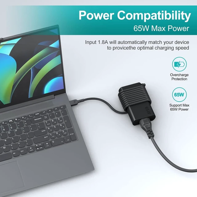 Alt view image 2 of 7 - 2025 New Slim 65W USB-C Laptop Charger Compatible with ThinkPad T14 T15 T16 X1 T490,Yoga 7i 2-in-1,for Chromebook Charger,IdeaPad3 Charger .Type-C Fast Charging AC Adapter
