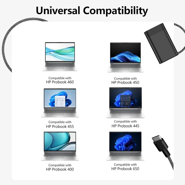 Alt view image 2 of 7 - New Slim 65W USB C Laptop Charger Compatible with HP Probook/Omnibook