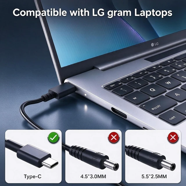Alt view image 4 of 7 - 65W USB C PD Fast Charger Compatible with LG Gram 14 15 16 17