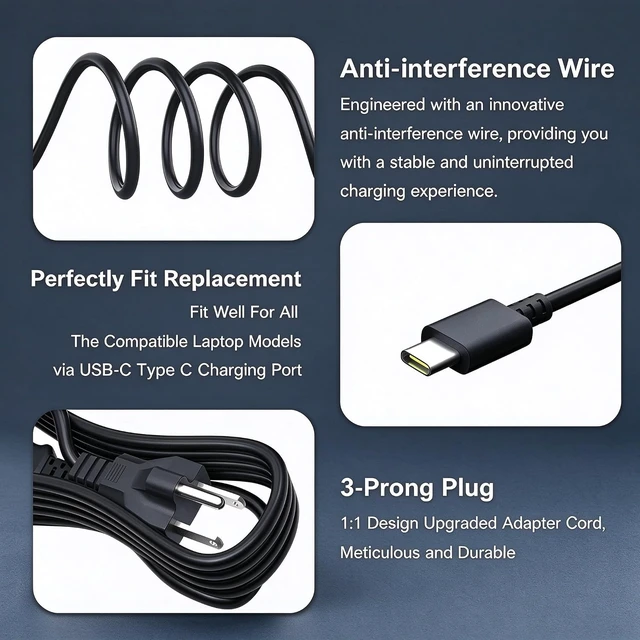 Alt view image 5 of 7 - 65W USB C PD Fast Charger Compatible with LG Gram 14 15 16 17
