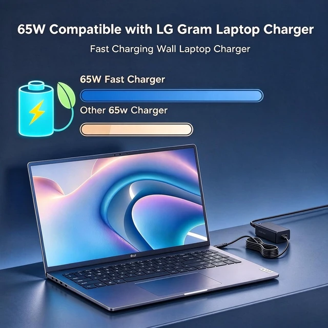Alt view image 2 of 7 - 65W USB C PD Fast Charger Compatible with LG Gram 14 15 16 17