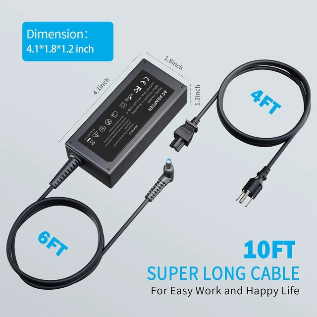 Alt view image 4 of 7 - 65W Blue Tip Laptop Charger Fit for HP 250 255 256 240 245 Probook 440 445 450 455 G7 G8 G9 G10 for HP Elitebook 640 645 650 655 G9 G10 830 835 840 845 850 G6 G7 G8 Power Cord AC Adapter