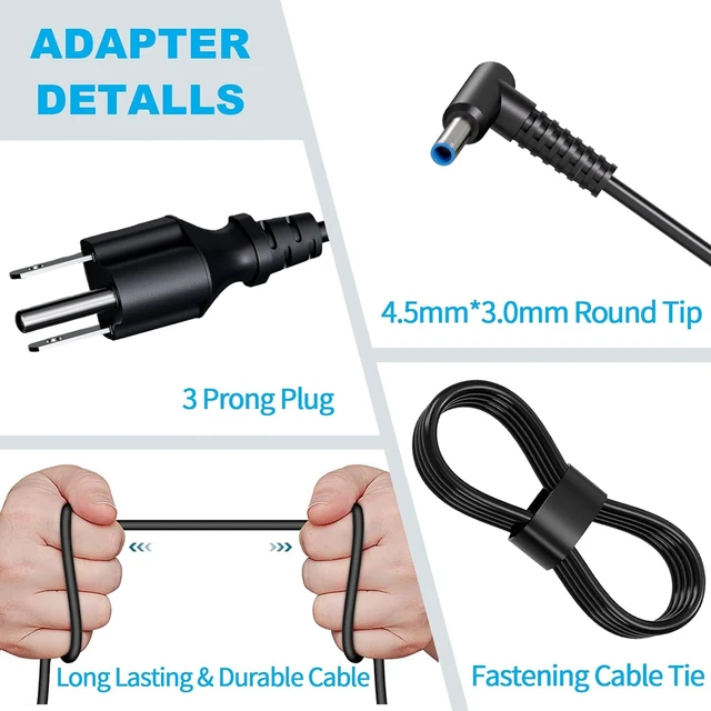 Alt view image 6 of 7 - 65W Blue Tip Laptop Charger Fit for HP 250 255 256 240 245 Probook 440 445 450 455 G7 G8 G9 G10 for HP Elitebook 640 645 650 655 G9 G10 830 835 840 845 850 G6 G7 G8 Power Cord AC Adapter