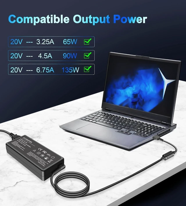 Alt view image 2 of 7 - 135W Charger Compatible with Lenovo ThinkPad Universal Thunderbolt 3 4 Dock Gen 1 2, Ultra/Pro Docking Station Power Cord, ideapad Gaming 3-15 L340/Yoga 9i Laptop Adapter ADL135NDC3A