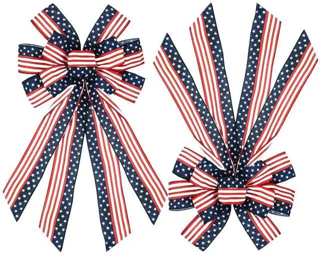Alt view image 3 of 3 - 4th of July Bow Decorative Independence Day Bow White and Blue Star Stripe Bow Patriotic Bow Decoration for Wall Front Door