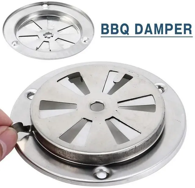 Main image of BBQ Grill Exhaust Vent Stove Air Vent Damper Stainless Steel Adjustable Size Vent Hole 9.5x9.5x3cm Silver Replacement Parts