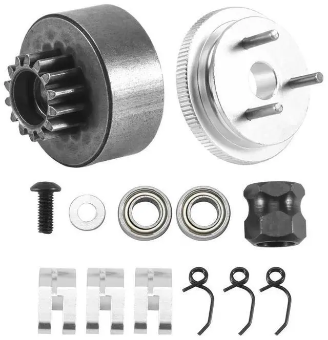 Alt view image 3 of 7 - RC Clutch Bell 14T Gear Bearing Clutch Shoes Springs Cone&Engine Nut Flywheel Assembly for 1/8 RC Model Nitro Car HPI HSP