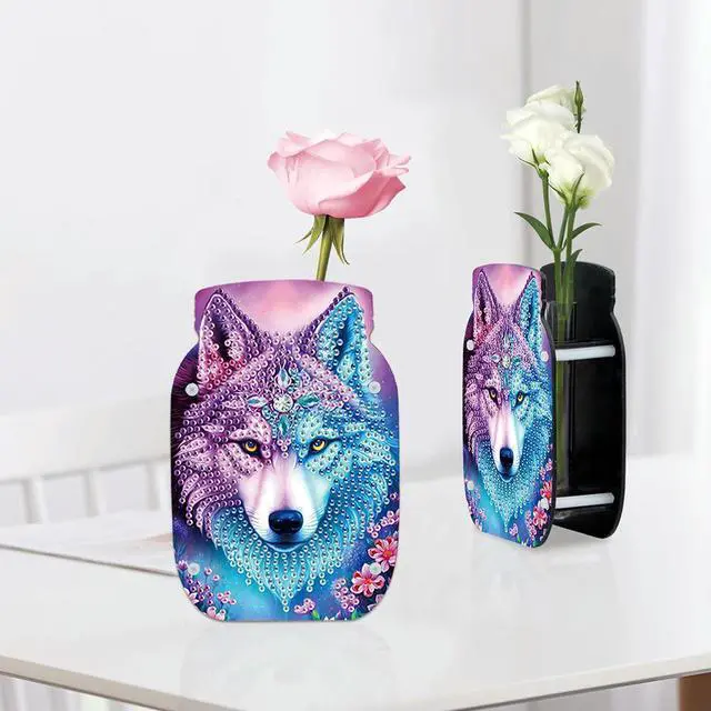 Alt view image 3 of 6 - Wolf Acrylic Double Sided Special Shape Diamond Painting Vase for Home Decor