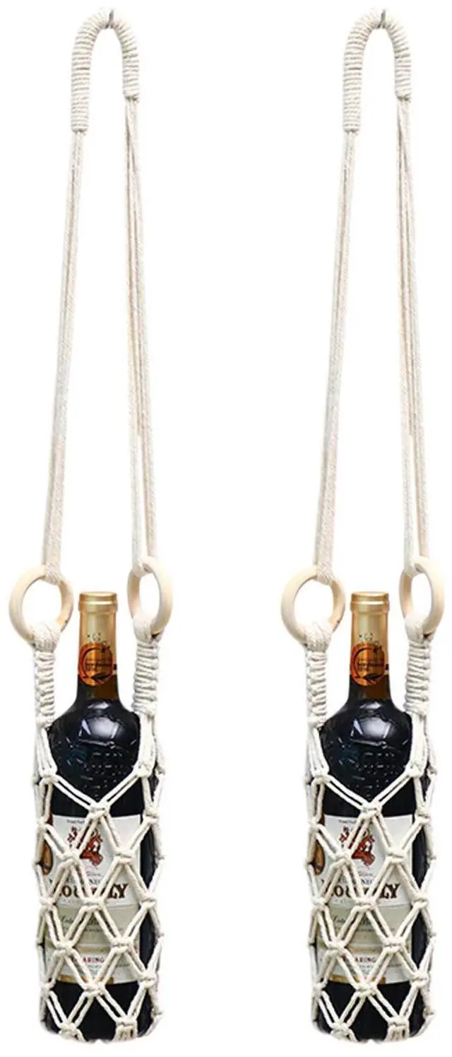 Main image of Macrame Water Bottle Holder Portable Woven Rope Wine Bottle Bag Handmade Crochet Weave Net Pocket Bag for Hiking Cycling Fitness