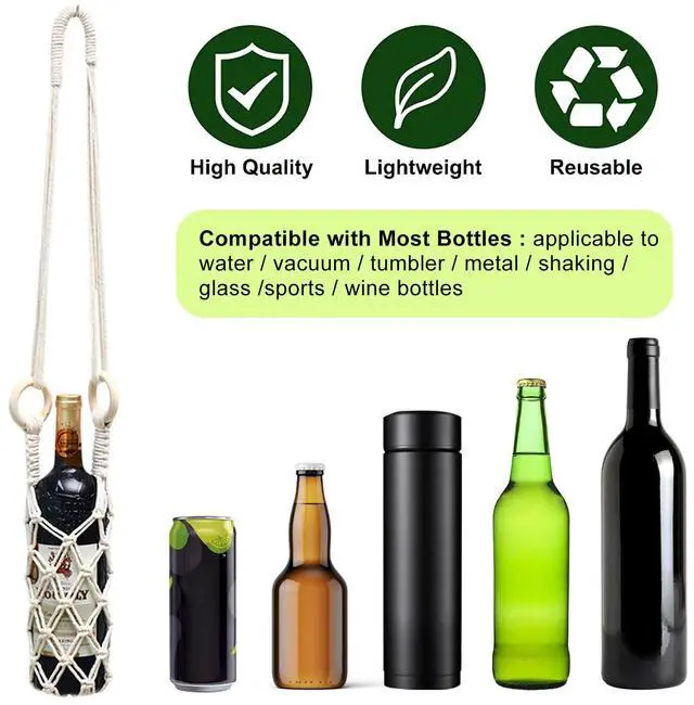 Alt view image 2 of 3 - Macrame Water Bottle Holder Portable Woven Rope Wine Bottle Bag Handmade Crochet Weave Net Pocket Bag for Hiking Cycling Fitness