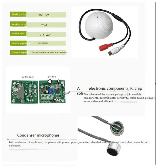 Main image of 4X Audio Monitoring MIC Sound Pickup Microphone For CCTV Surveillance Security IP Camera Built In Preamp Wired Voice