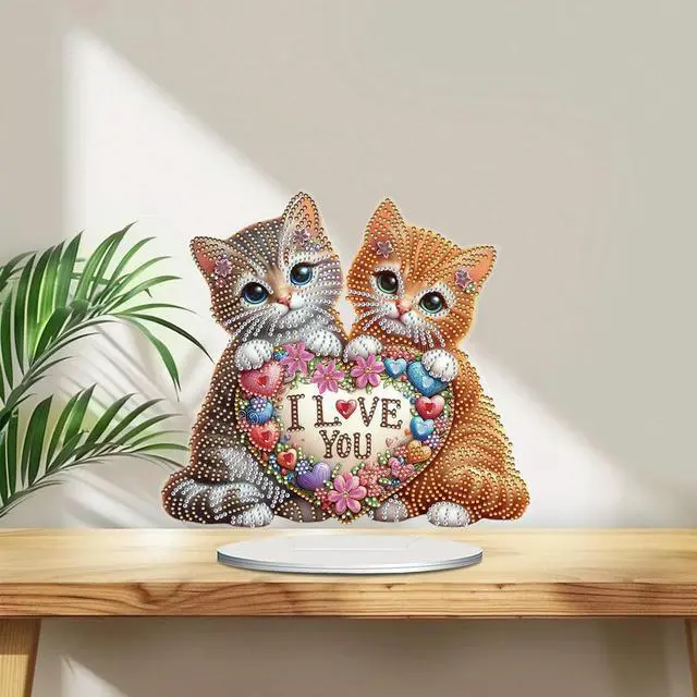 Alt view image 3 of 6 - Acrylic 2D Flat Print DIY Love Cats Diamond Painting Art Tabletop Decorations