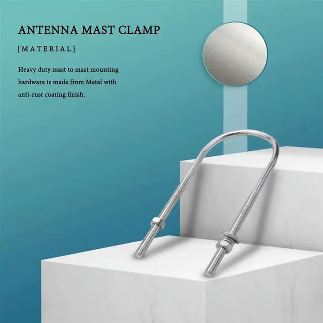 Alt view image 4 of 4 - Double Antenna Mast Clamp V Jaw Block with U Bolts Heavy Duty Anti-Rust Mast to Mast Mount Bracket Kit for TV,CB,Ham