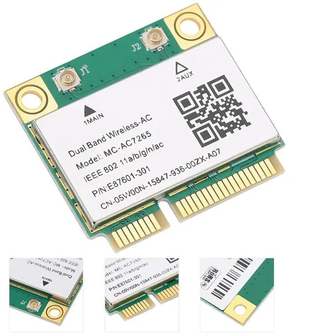 Alt view image 3 of 3 - Wireless Network Card Mini PCIE Gigabit Network Double Band Network Card for Bluetooth 4.2 Wireless MCAC7265 Easy Install