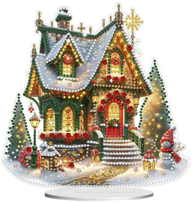 Alt view image 2 of 3 - Acrylic Christmas House Colorful Light House Rhinestones Desktop Ornaments Diamond Painting Desktop Decors for Home Office Decor