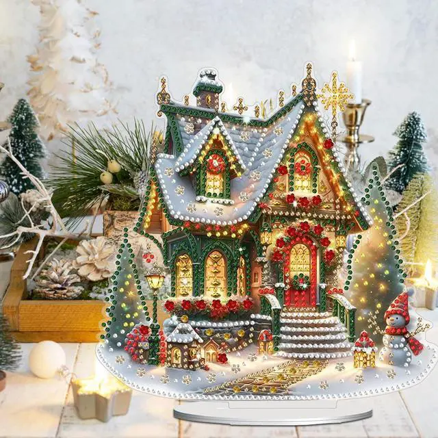 Alt view image 3 of 3 - Acrylic Christmas House Colorful Light House Rhinestones Desktop Ornaments Diamond Painting Desktop Decors for Home Office Decor