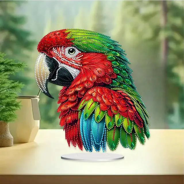 Alt view image 4 of 6 - Acrylic Special Shape Parrot Table Top Diamond Painting Ornament Kits Desktop Diamond Art Kits Rhinestones Desktop Ornaments