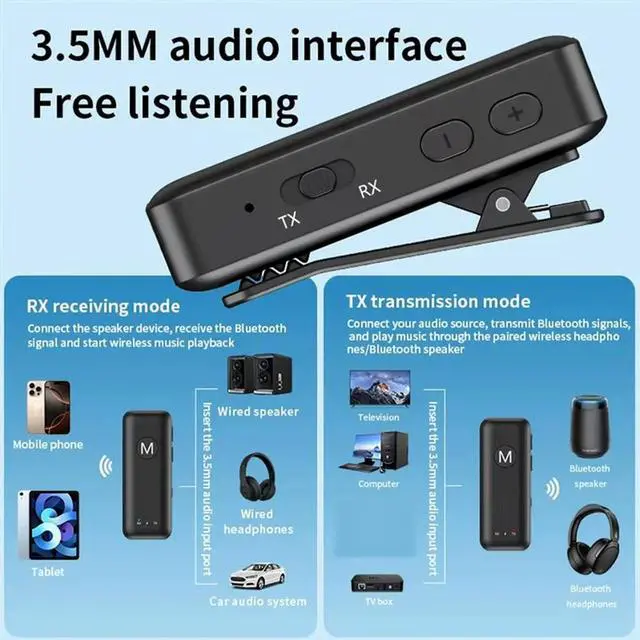 Alt view image 2 of 3 - For TV For Car Headphone Compatible Bluetooth 5.3 Audio Transmitter Receiver Wireless 3.5Mm Aux Adapter