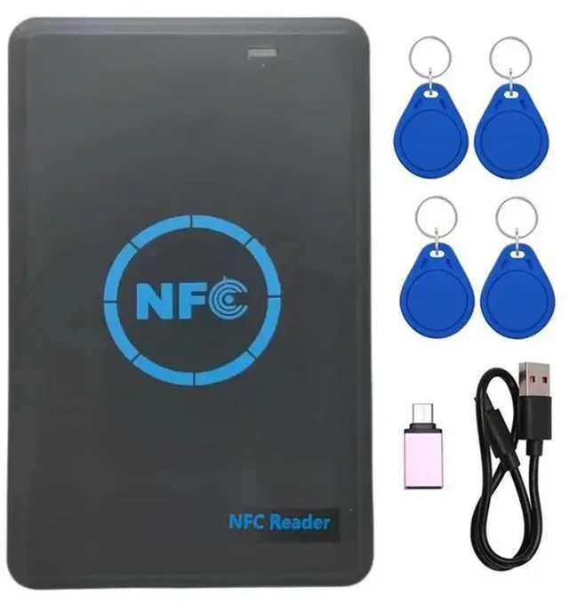 Alt view image 3 of 4 - 5-Band NFC Chip Reader/Writer +4XCUID Keychain 125K 13.56M Copier HID Duplicator Tag Clone ID IC Keychain Key Copy