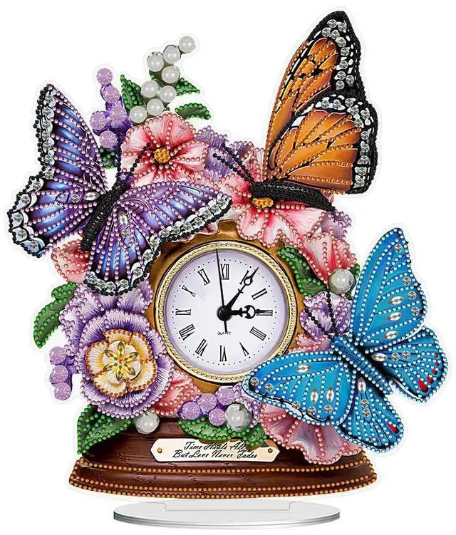 Alt view image 4 of 6 - Acrylic Special Shaped Animal 5D Diamond Painting Clock Art Craft Food Diamond Glitter Art Clock Kit Living Room Decoration