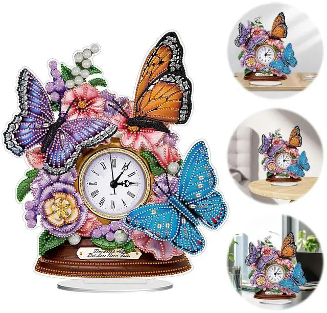 Alt view image 6 of 6 - Acrylic Special Shaped Animal 5D Diamond Painting Clock Art Craft Food Diamond Glitter Art Clock Kit Living Room Decoration