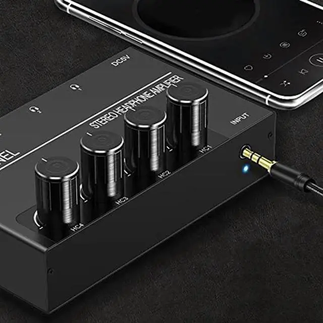 Alt view image 4 of 7 - 4 Channel Headphone Amplifier Stereo Audio Amp, Headphone Splitter with 4 3.5MM Headphone Output and 3.5MM Audio Input
