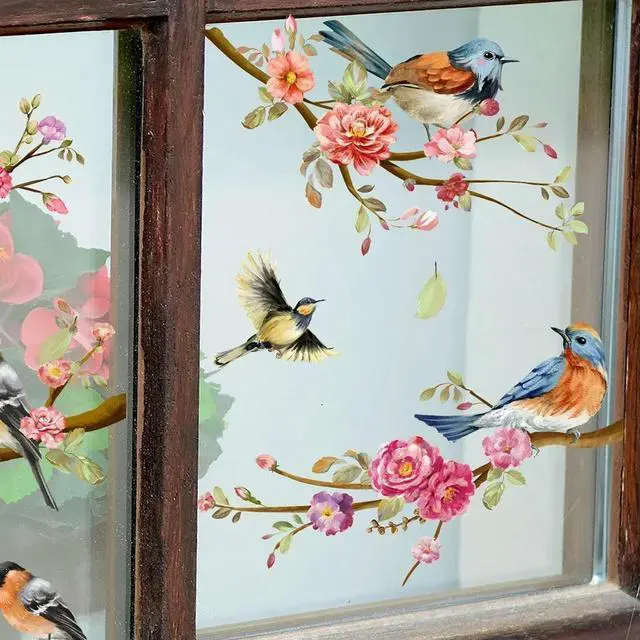 Main image of 30*60cm Branch Bird Flower Wall Sticker Window Sticker Living Room Bedroom Restaurant Decorative Self-adhesive Wall Sticker