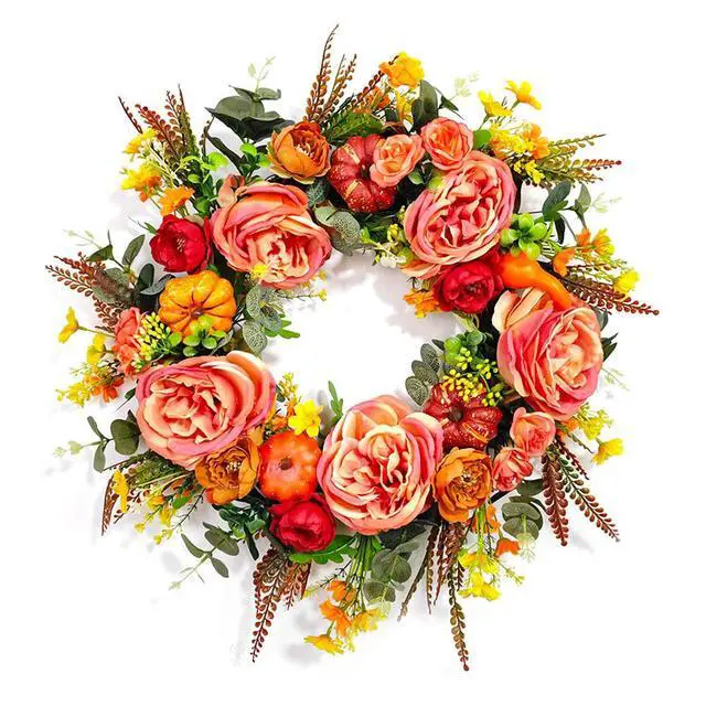Alt view image 3 of 6 - Autumn Round Wreath Decorative Artificial Fall Wreath Festival Theme for Harvest Festival Decor