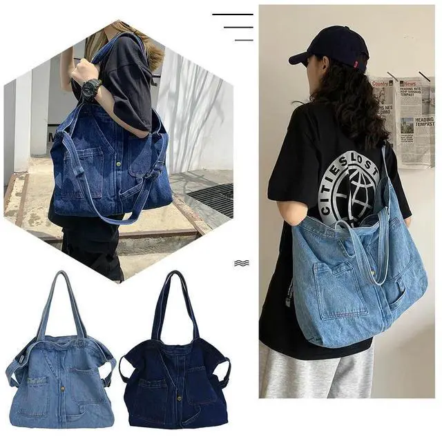 Main image of Retro Shoulder Bag Denim Fashion Shoulder Handbags Large Capacity Shoulder Messenger Bag Vintage Pocket for Travel Tote Satchels