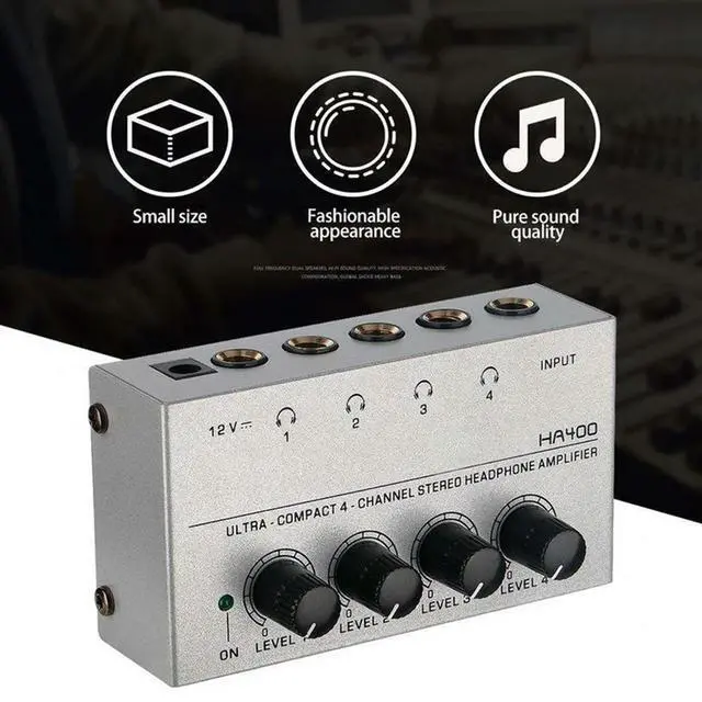 Alt view image 3 of 4 - HA400 l Stereo Audio Headphone Amplifier, 4 Channels, For PC, Guitar, Sound Mixer - EU Plug Version