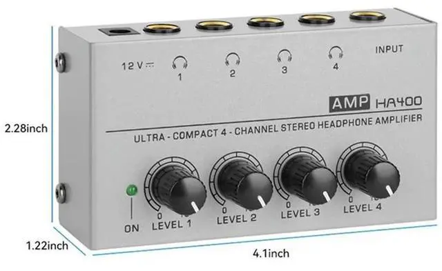 Alt view image 4 of 4 - HA400 l Stereo Audio Headphone Amplifier, 4 Channels, For PC, Guitar, Sound Mixer - EU Plug Version