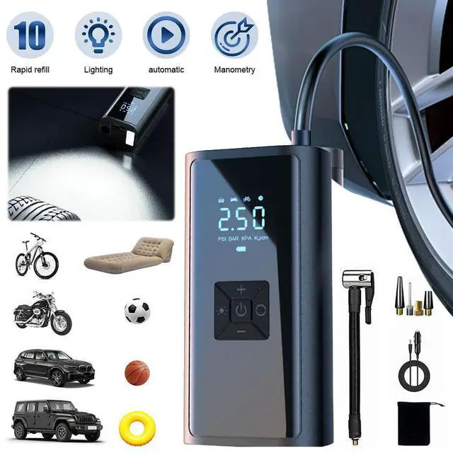 Alt view image 4 of 6 - 150PSI Portable Car Inflator Pump with LED Light Car Tire Inflator LCD Display Car Air Pump for Automobile Bicycle Ball