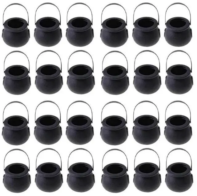 Main image of 24Pcs Mini Candy Kettles Witch Skeleton Cauldron Holder Pot With Handle For Halloween Easter St Patrick's Day Party