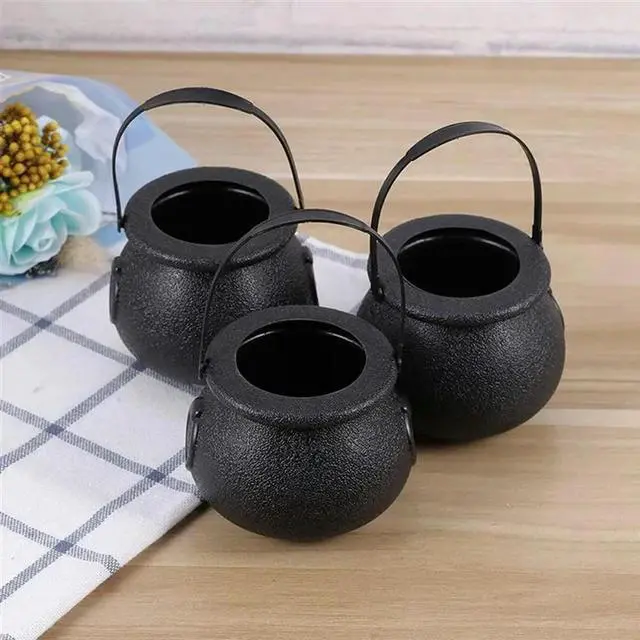 Alt view image 2 of 3 - 24Pcs Mini Candy Kettles Witch Skeleton Cauldron Holder Pot With Handle For Halloween Easter St Patrick's Day Party