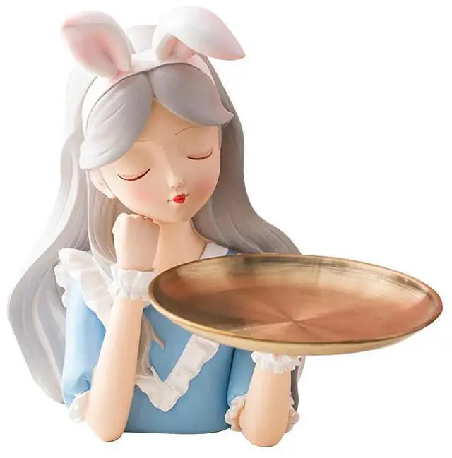 Alt view image 5 of 6 - Cute Girl Sculpture Entrance Crafts Resin Key Holder Figurine Candy Sundries Household Supplies for Home Living Room