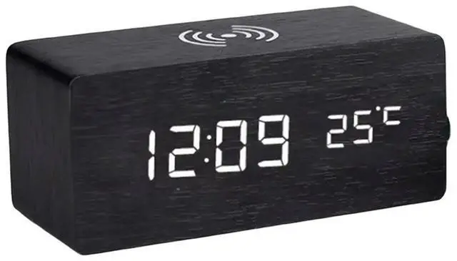 Alt view image 2 of 4 - LED Clock Bedside Clock With Wireless Charging With Time, Date,Temperature For Office