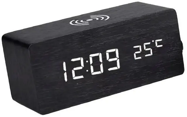 Main image of LED Clock Bedside Clock With Wireless Charging With Time, Date,Temperature For Office