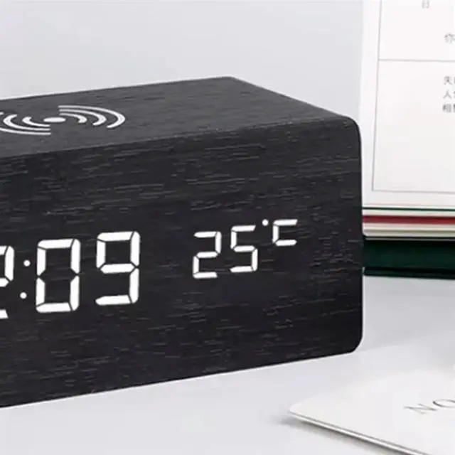 Alt view image 4 of 4 - LED Clock Bedside Clock With Wireless Charging With Time, Date,Temperature For Office