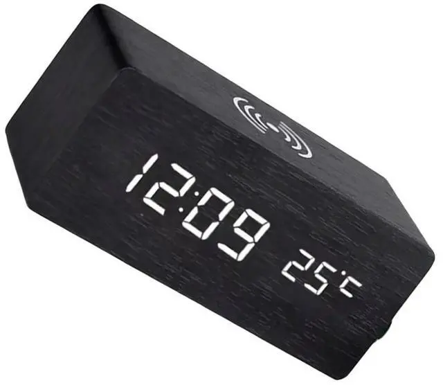 Alt view image 3 of 4 - LED Clock Bedside Clock With Wireless Charging With Time, Date,Temperature For Office