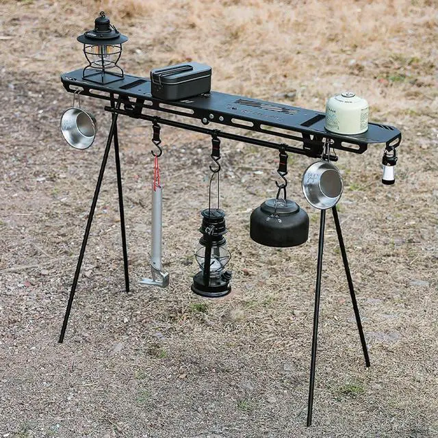Alt view image 4 of 6 - Camping Support Stand Bracket Plate Foldable Tripod Shelf Board High Strength Bending with Hanging Hole for BBQ Picnic Hiking