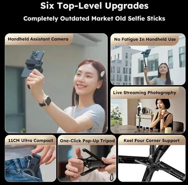 Alt view image 2 of 3 - Bluetooth Remote Controlled 4 In 1 360° Magnetic Rotating Selfie Stick Tripod Stand For Magsafe Telescoping Phone Mount