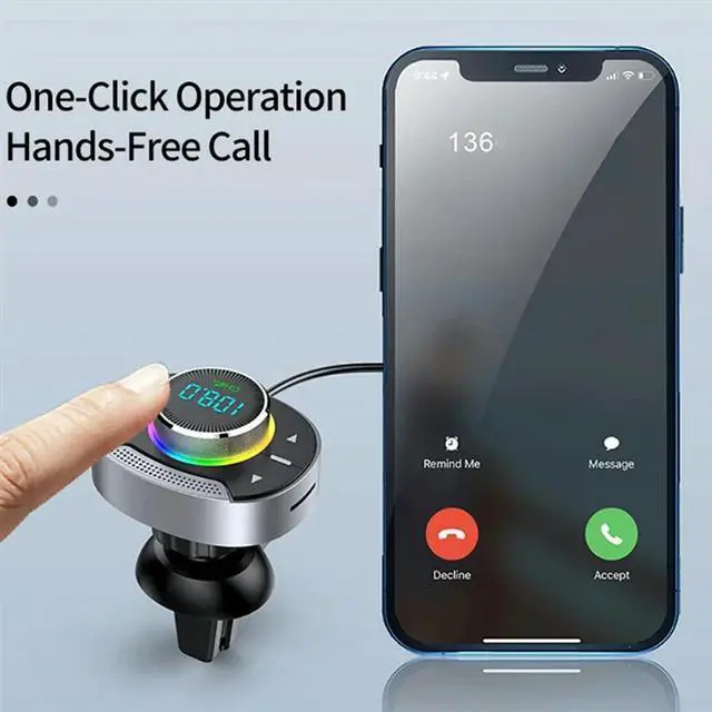 Alt view image 3 of 3 - Car Bluetooth 5.0 FM Transmitter PD 30W QC3.0 Fast Charger Wireless Handsfree Audio Receiver MP3 Music Player Durable