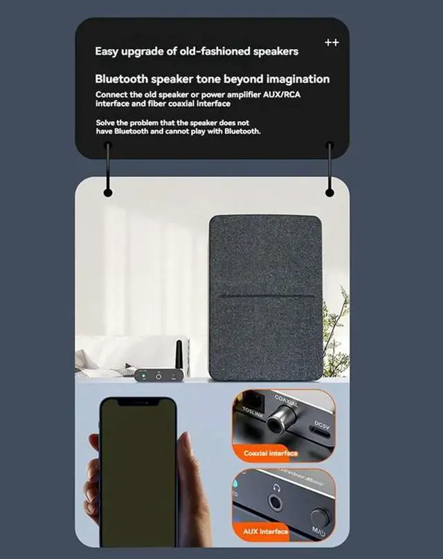 Alt view image 2 of 7 - Bluetooth Audio Adapter - Wireless Transmitter & Receiver With Aptx-HD Toslink/Coaxial Output For TV Car Computer