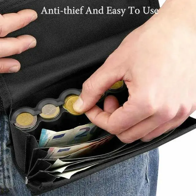 Alt view image 2 of 4 - 6 Slots Euro Coin Dispenser Driver Waiter's Purse Waist Wallet Zipper Pocket Coin Sorter Cash Receipt Coins Safe